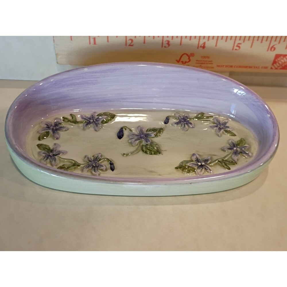 Vintage Hand painted Celery Dish LavenderViolet Green Lavender  Trim Polish 6 In